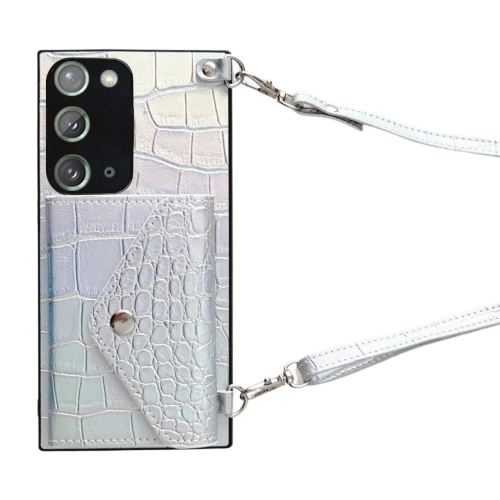 

For Samsung Galaxy Note20 Crocodile Texture Lanyard Card Slot Phone Case(Silver)