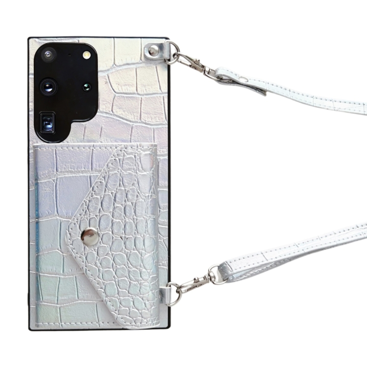 

For Samsung Galaxy S20 Ultra Crocodile Texture Lanyard Card Slot Phone Case(Silver)
