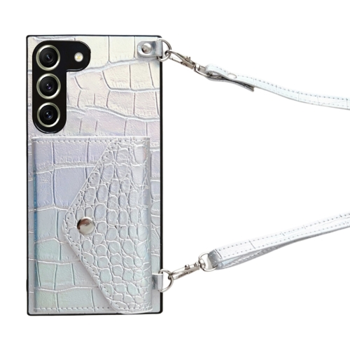 

For Samsung Galaxy S21 FE 5G Crocodile Texture Lanyard Card Slot Phone Case(Silver)