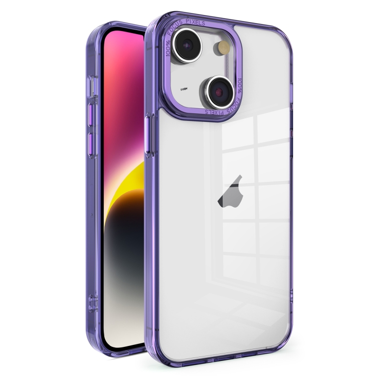 

For iPhone 14 Plus Crystal TPU + PC Electroplated Lens Frame Phone Case(Purple)