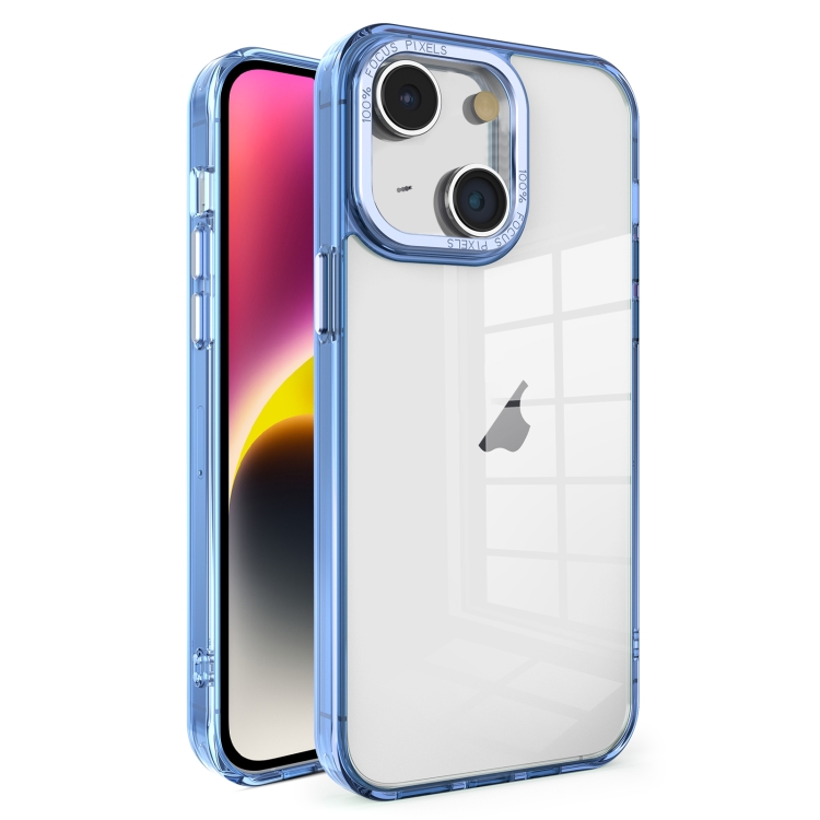 

For iPhone 14 Crystal TPU + PC Electroplated Lens Frame Phone Case(Blue)