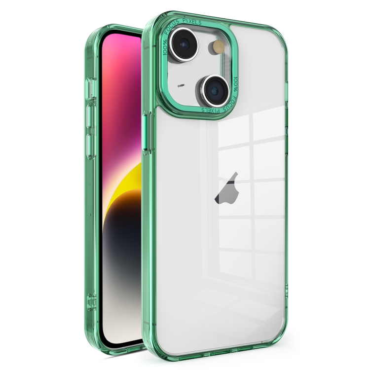 

For iPhone 14 Crystal TPU + PC Electroplated Lens Frame Phone Case(Green)