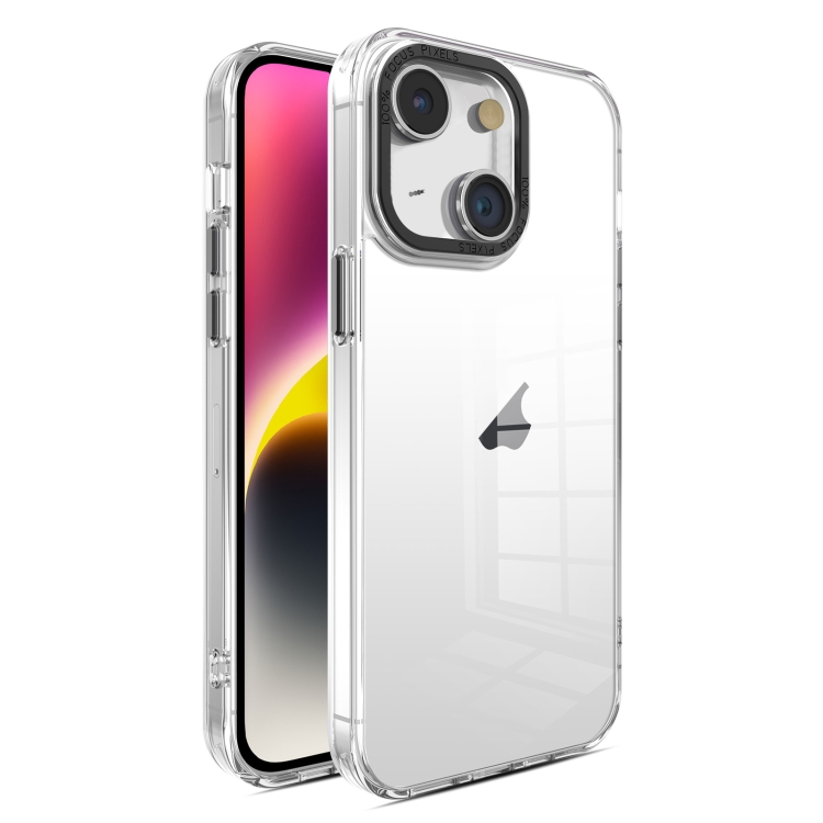 

For iPhone 14 Crystal TPU + PC Electroplated Lens Frame Phone Case(Transparent)
