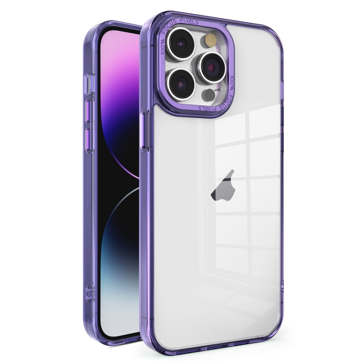 

For iPhone 14 Pro Crystal TPU + PC Electroplated Lens Frame Phone Case(Purple)