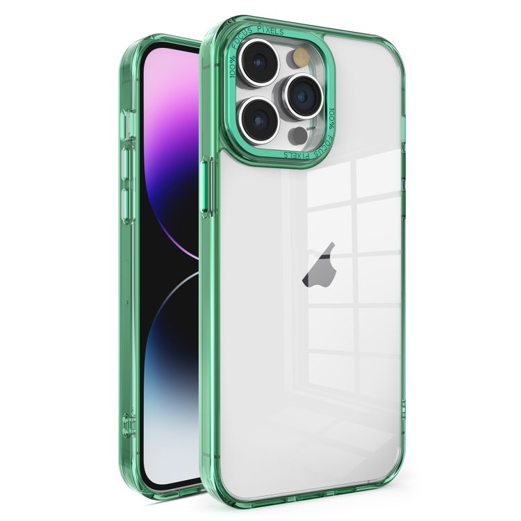 

For iPhone 14 Pro Crystal TPU + PC Electroplated Lens Frame Phone Case(Green)