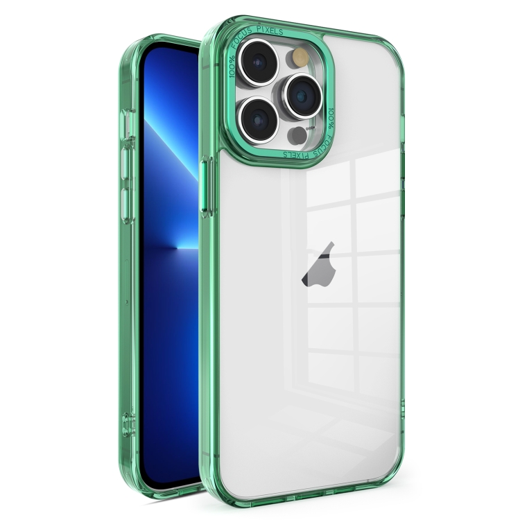 

For iPhone 13 Pro Crystal TPU + PC Electroplated Lens Frame Phone Case(Green)