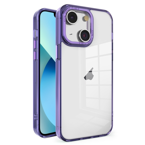 

For iPhone 13 Crystal TPU + PC Electroplated Lens Frame Phone Case(Purple)