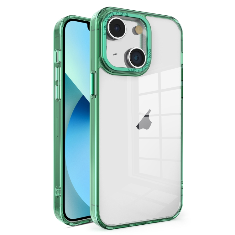 

For iPhone 13 Crystal TPU + PC Electroplated Lens Frame Phone Case(Green)