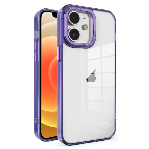 

For iPhone 12 Crystal TPU + PC Electroplated Lens Frame Phone Case(Purple)