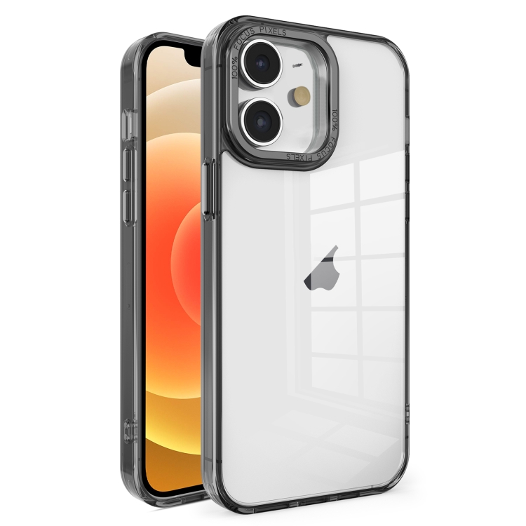 

For iPhone 12 Crystal TPU + PC Electroplated Lens Frame Phone Case(Black)