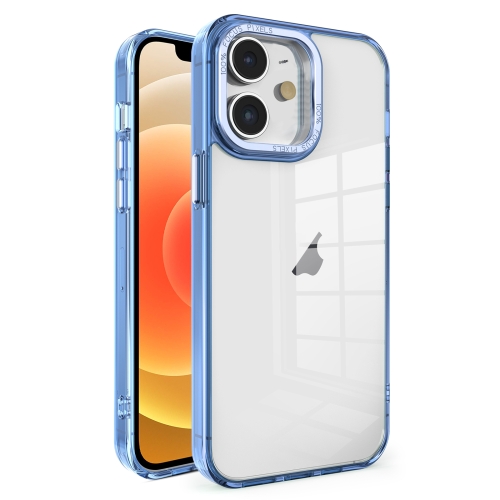 

For iPhone 12 Crystal TPU + PC Electroplated Lens Frame Phone Case(Blue)