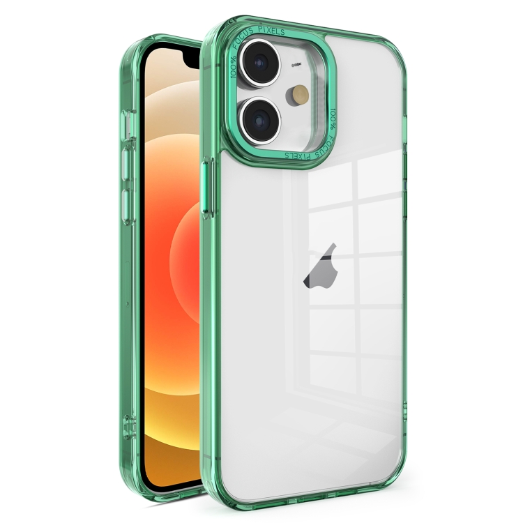 

For iPhone 12 Crystal TPU + PC Electroplated Lens Frame Phone Case(Green)