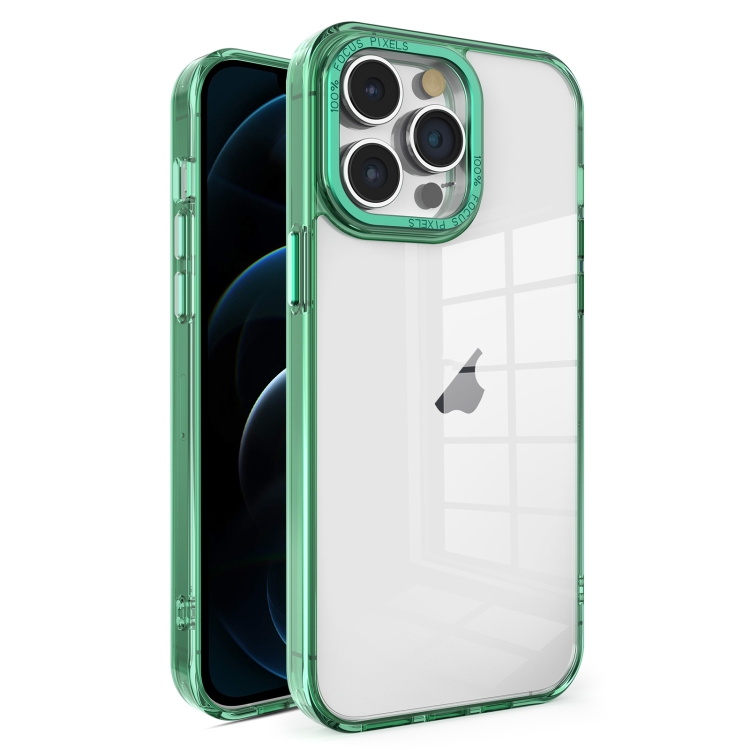 

For iPhone 12 Pro Max Crystal TPU + PC Electroplated Lens Frame Phone Case(Green)