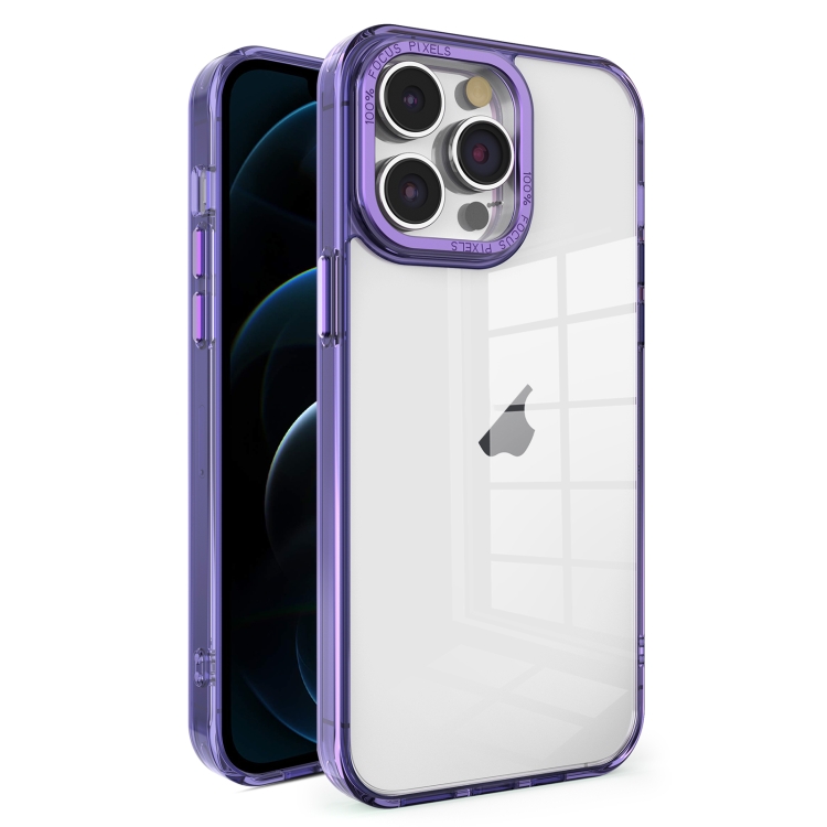 

For iPhone 12 Pro Crystal TPU + PC Electroplated Lens Frame Phone Case(Purple)
