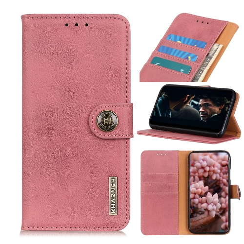For iPhone 12 Pro Max KHAZNEH Cowhide Texture Horizontal Flip Leather Case with Holder & Card Slots & Wallet(Pink)