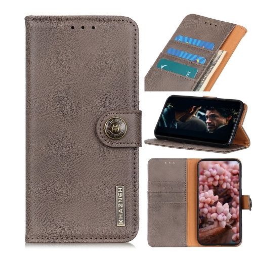 For LG Velvet KHAZNEH Cowhide Texture Horizontal Flip Leather Case with Holder & Card Slots & Wallet(Khaki)