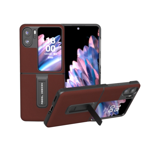 

For OPPO Find N2 Flip Genuine Silky Soft ABEEL Phone Case with Holder(Coffee)