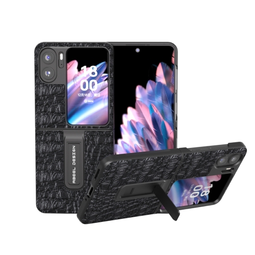 

For OPPO Find N2 Flip ABEEL Genuine Leather Sky Series Phone Case with Holder(Black)