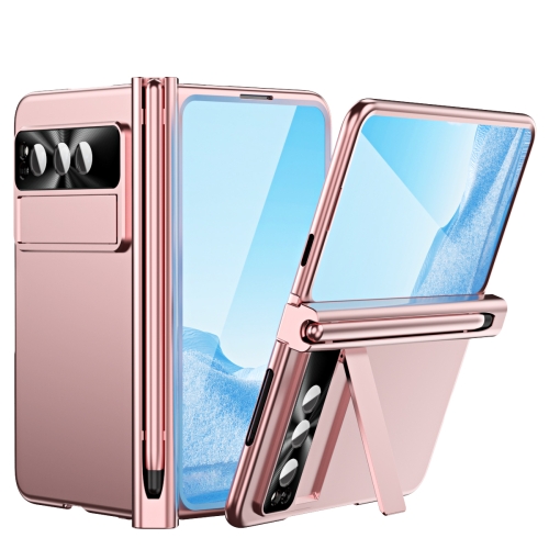 

For Google Pixel Fold Integrated Electroplating Pen Slot Folding Phone Case with Stylus(Pink)