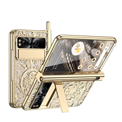 

For Google Pixel Fold Mechanical Legend Integrated Electroplating All-inclusive Phone Case with Pen Slot(Gold)
