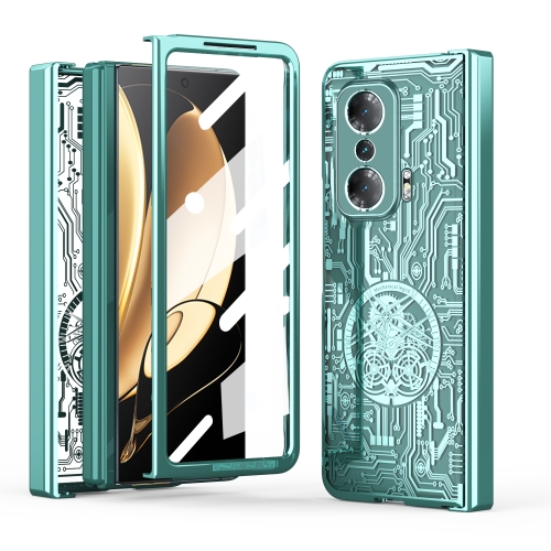 

For Honor Magic V Mechanical Legend Integrated Electroplating All-inclusive Phone Case(Green)