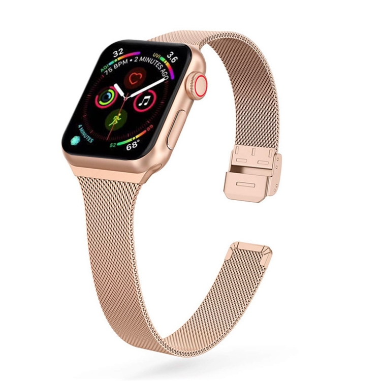 

For Apple Watch Series 7 41mm / 6 & SE & 5 & 4 40mm / 3 & 2 & 1 38mm Milanese Stainless Steel Watch Band(Rose Gold)