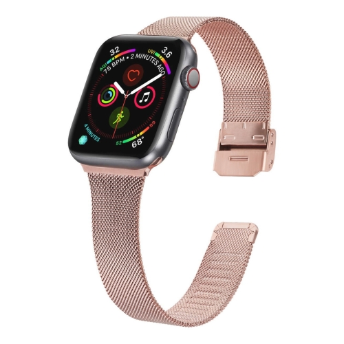 

For Apple Watch Series 9&8&7 41mm / SE 3&SE 2&6&SE&5&4 40mm / 3&2&1 38mm Milanese Stainless Steel Watch Band(Rose Pink)