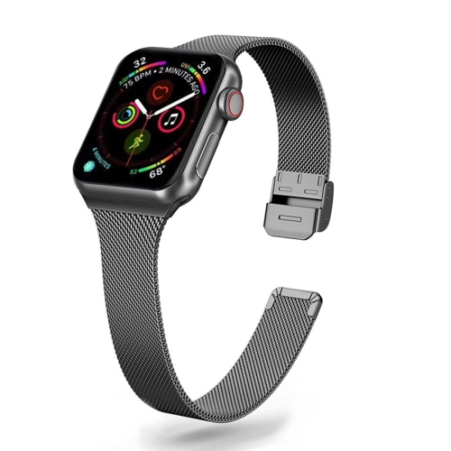 

For Apple Watch Series 7 45mm / 6 & SE & 5 & 4 44mm / 3 & 2 & 1 42mm Milanese Stainless Steel Watchband(Black)