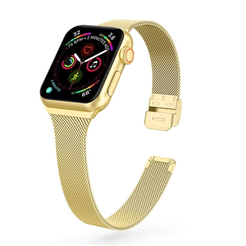 For Apple Watch Series 7 45mm / 6 & SE & 5 & 4 44mm / 3 & 2 & 1 42mm Milanese Stainless Steel Watch Band(Gold)