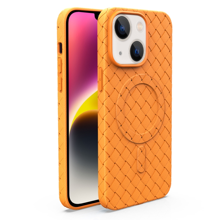 

For iPhone 14 Woven Pattern MagSafe Magnetic Cooling Phone Case(Orange)