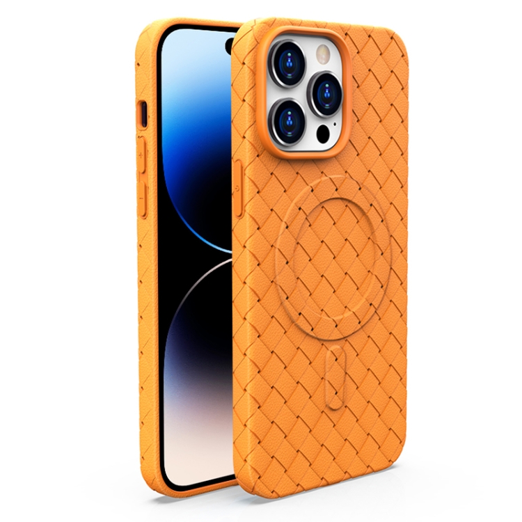 

For iPhone 14 Pro Woven Pattern MagSafe Magnetic Cooling Phone Case(Orange)