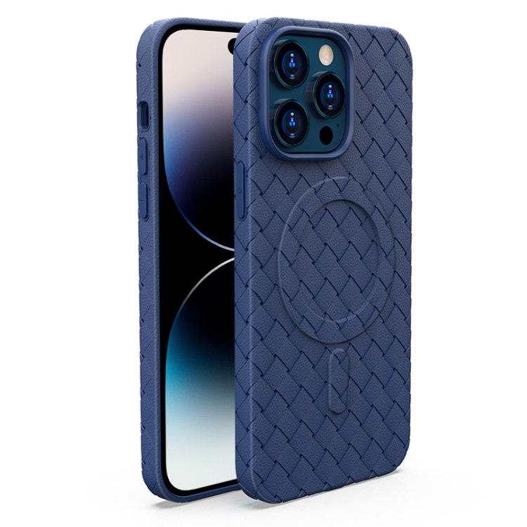 

For iPhone 14 Pro Woven Pattern MagSafe Magnetic Cooling Phone Case(Blue)