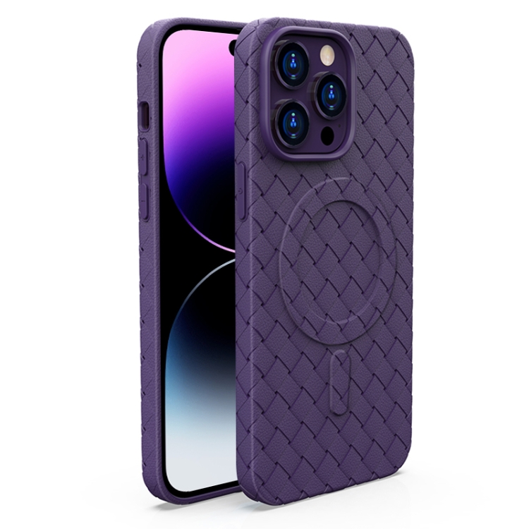 

For iPhone 14 Pro Max Woven Pattern MagSafe Magnetic Cooling Phone Case(Purple)
