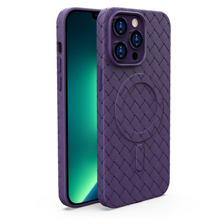 

For iPhone 13 Pro Max Woven Pattern MagSafe Magnetic Cooling Phone Case(Purple)