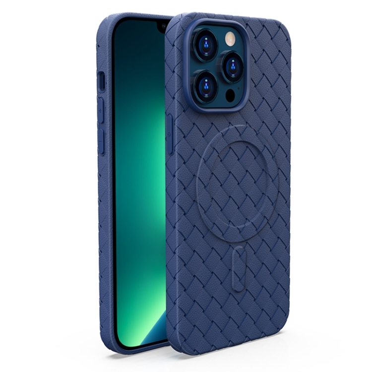 

For iPhone 13 Pro Max Woven Pattern MagSafe Magnetic Cooling Phone Case(Blue)