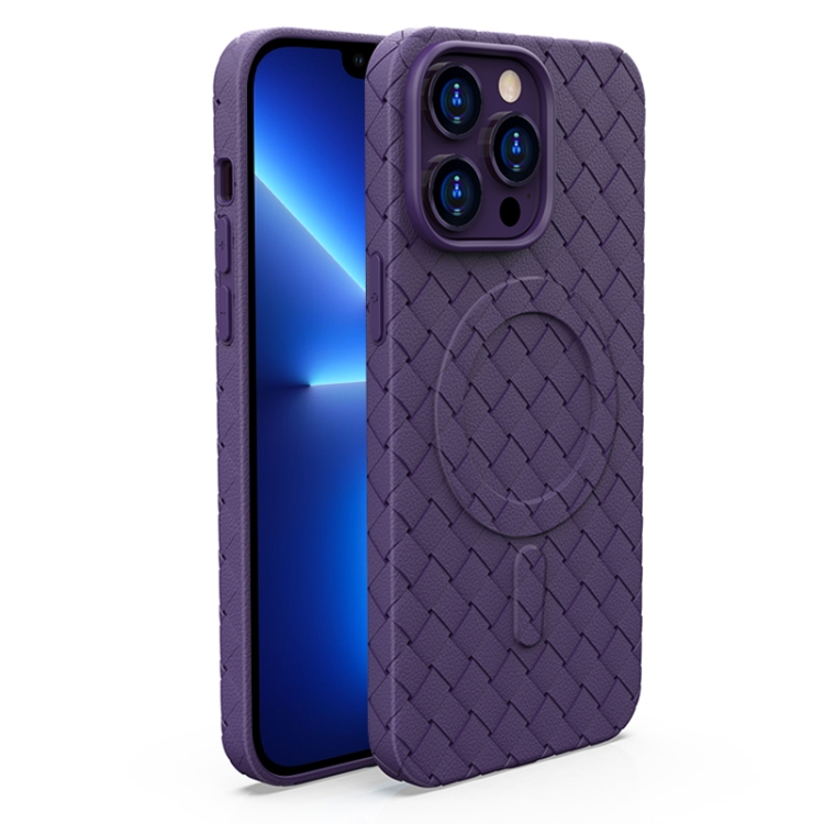

For iPhone 13 Pro Woven Pattern MagSafe Magnetic Cooling Phone Case(Purple)