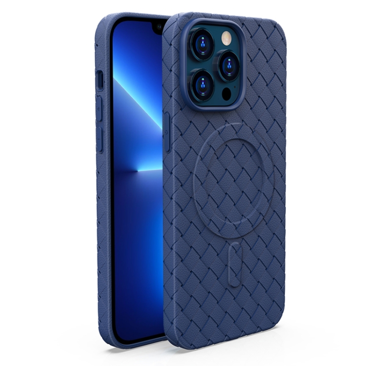 

For iPhone 13 Pro Woven Pattern MagSafe Magnetic Cooling Phone Case(Blue)