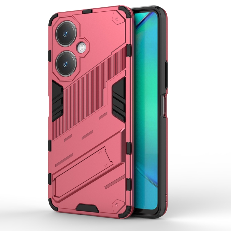 

For vivo Y27 4G Global Punk Armor 2 in 1 PC + TPU Phone Case with Holder(Light Red)