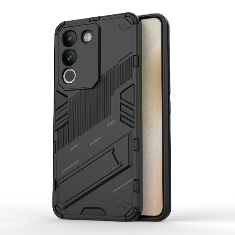 

For vivo Y200 5G Global Punk Armor 2 in 1 PC + TPU Phone Case with Holder(Black)