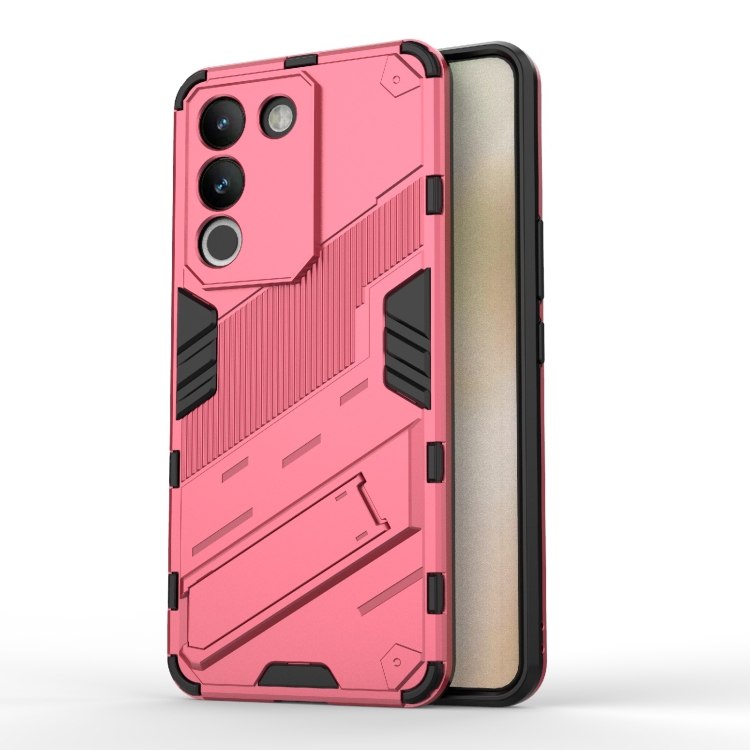 

For vivo Y200 5G Global Punk Armor 2 in 1 PC + TPU Phone Case with Holder(Light Red)