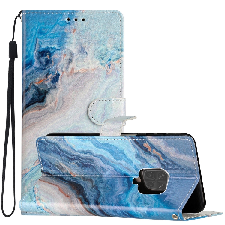 

For Xiaomi Redmi Note 9 Pro Colored Drawing Leather Phone Case(Blue Marble)
