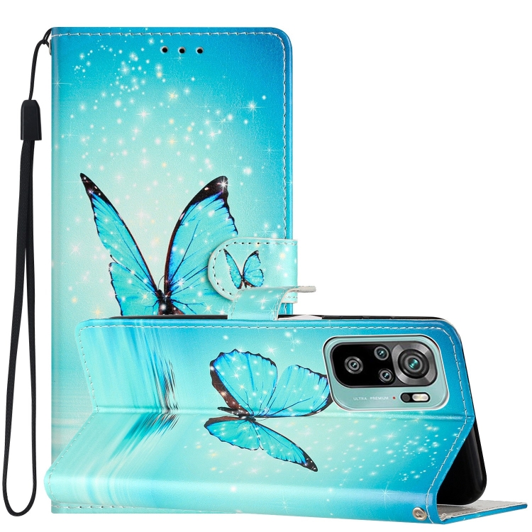 

For Xiaomi Redmi Note 10 4G Colored Drawing Leather Phone Case(Blue Butterfly)