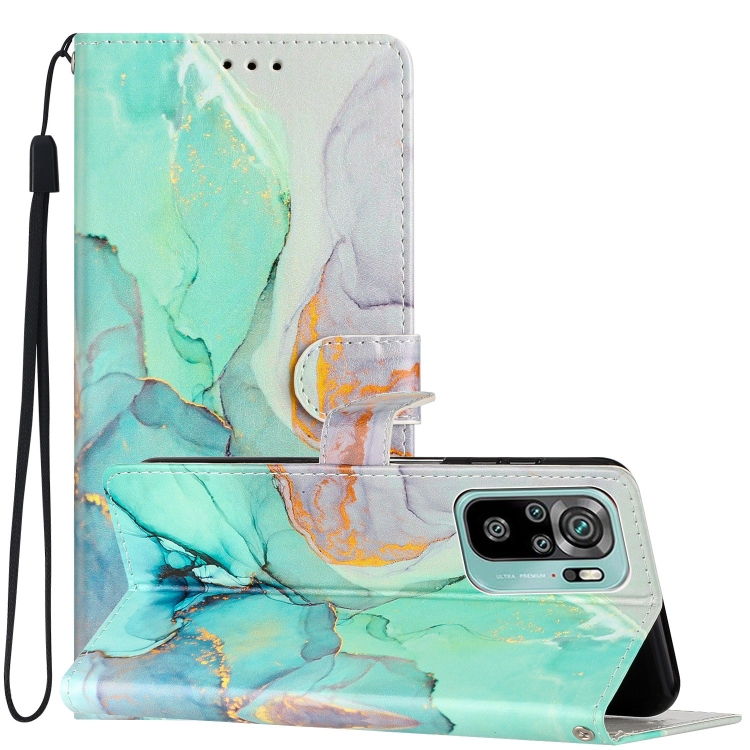 

For Xiaomi Redmi Note 10 4G Colored Drawing Leather Phone Case(Green Marble)