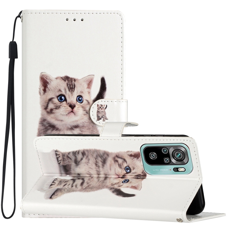 

For Xiaomi Redmi Note 10 4G Colored Drawing Leather Phone Case(Little Tabby Cat)