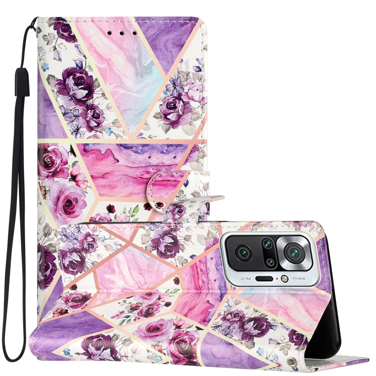 

For Xiaomi Redmi Note 10 Pro Colored Drawing Leather Phone Case(Purple Marble)