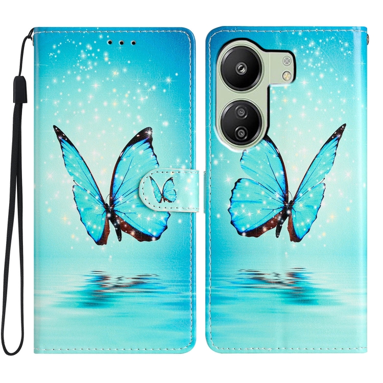 

For Xiaomi Redmi 13C Colored Drawing Leather Phone Case(Blue Butterfly)