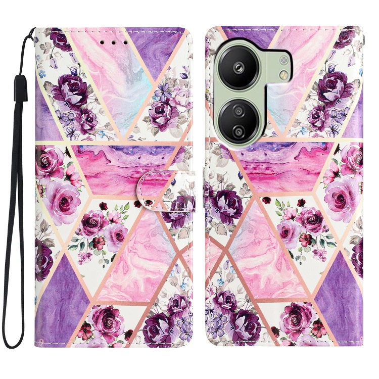 

For Xiaomi Redmi 13C Colored Drawing Leather Phone Case(Purple Marble)