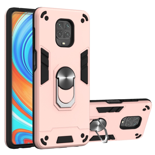For Xiaomi Redmi Note 9S / Note 9 Pro / Note 9 Pro Max 2 in 1 Armour Series PC + TPU Protective Case with Ring Holder(Rose Gold)