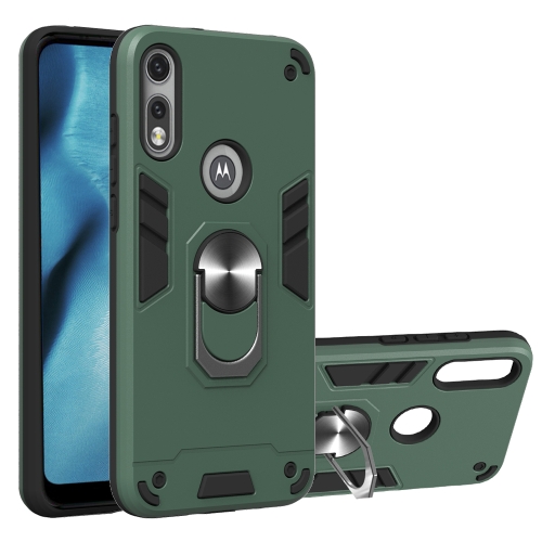 For Motorola Moto E7 2 in 1 Armour Series PC + TPU Protective Case with Ring Holder(Dark Green)
