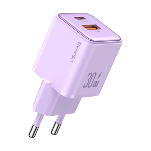

USAMS US-CC189 PD 30W USB+USB-C/Type-C Dual Port Electroplating Charger, EU Plug(Purple)